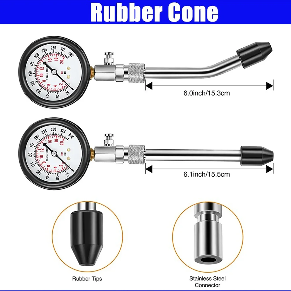 Automotive Petrol Engine Compression Test Gauge Set Professional Cylinder Pressure Meter Tool Kit M10/M12/M14/M18 Thread Adapter