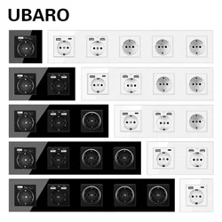 UBARO EU Standard Tempered Luxury Crystal Glass Panel Wall Socket Power Outlet Electrical Usb Type C 5V 2100mA  Ac110-250V 16A