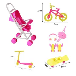 Mini Skateboard Bicycles Stroller Doll Toy For Barbie Kelly Dolls Outdoor Sports Miniature Accessories Dollhouse Toy Girls Gifts