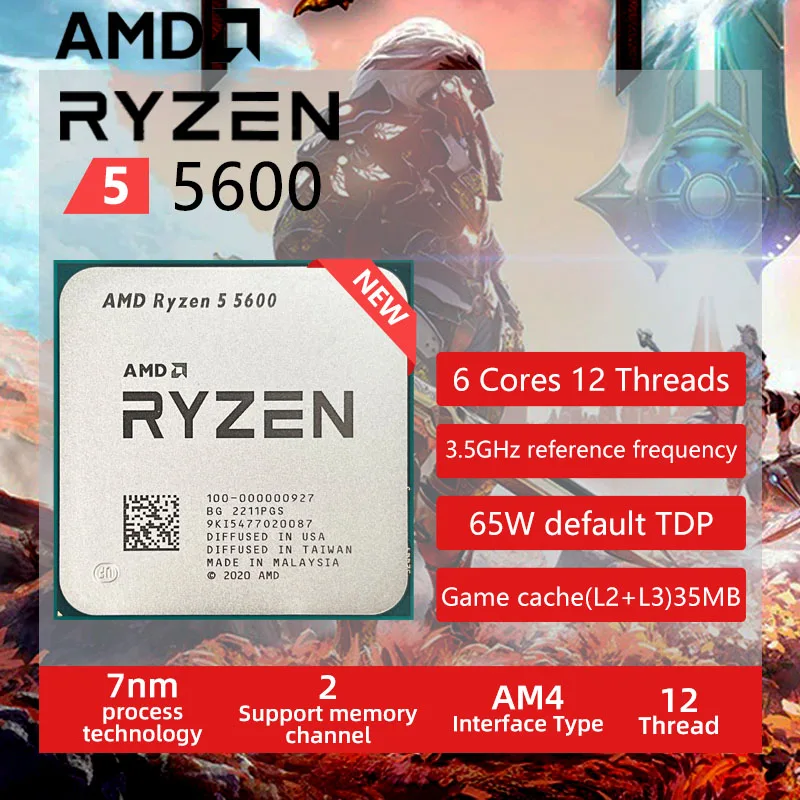 Top AMD Ryzen 5 5600 R5 5600 3.5 GHz Six-Core Twelve-Thread CPU Processor 7NM L3=32M 100-000000927 Socket AM4