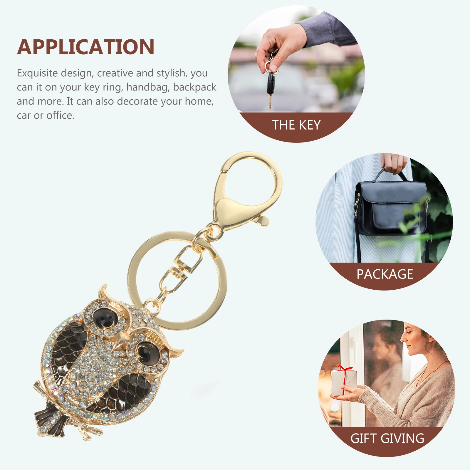 

Owl Shape Rhinestone Sparkling Keychain Hanging Pendant Bag Charm Handbag Decoration Key Ring for Women Cat Eye Ornament