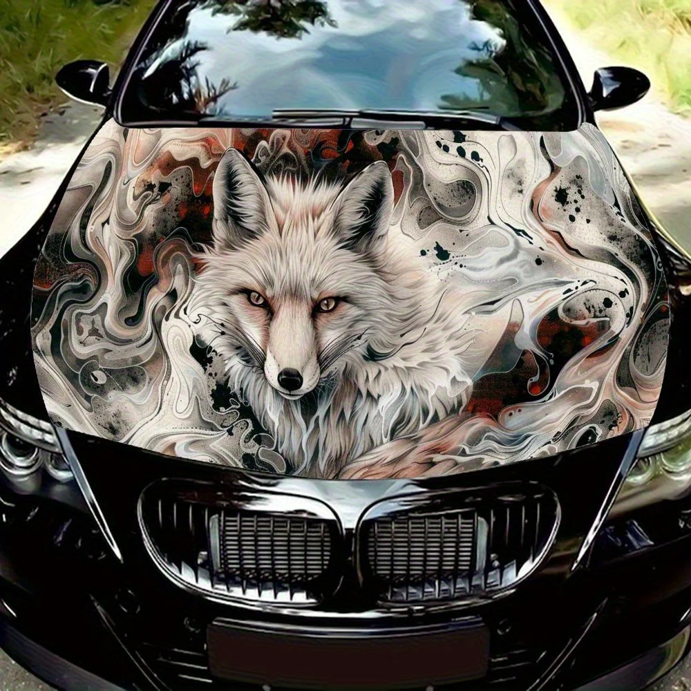 

Фэнтезийная восточная наклейка с принтом белой лисы на капюшоне, водонепроницаемая и солнцезащитная наклейка с принтом из ПВХ, аксессуары для автозапчастей