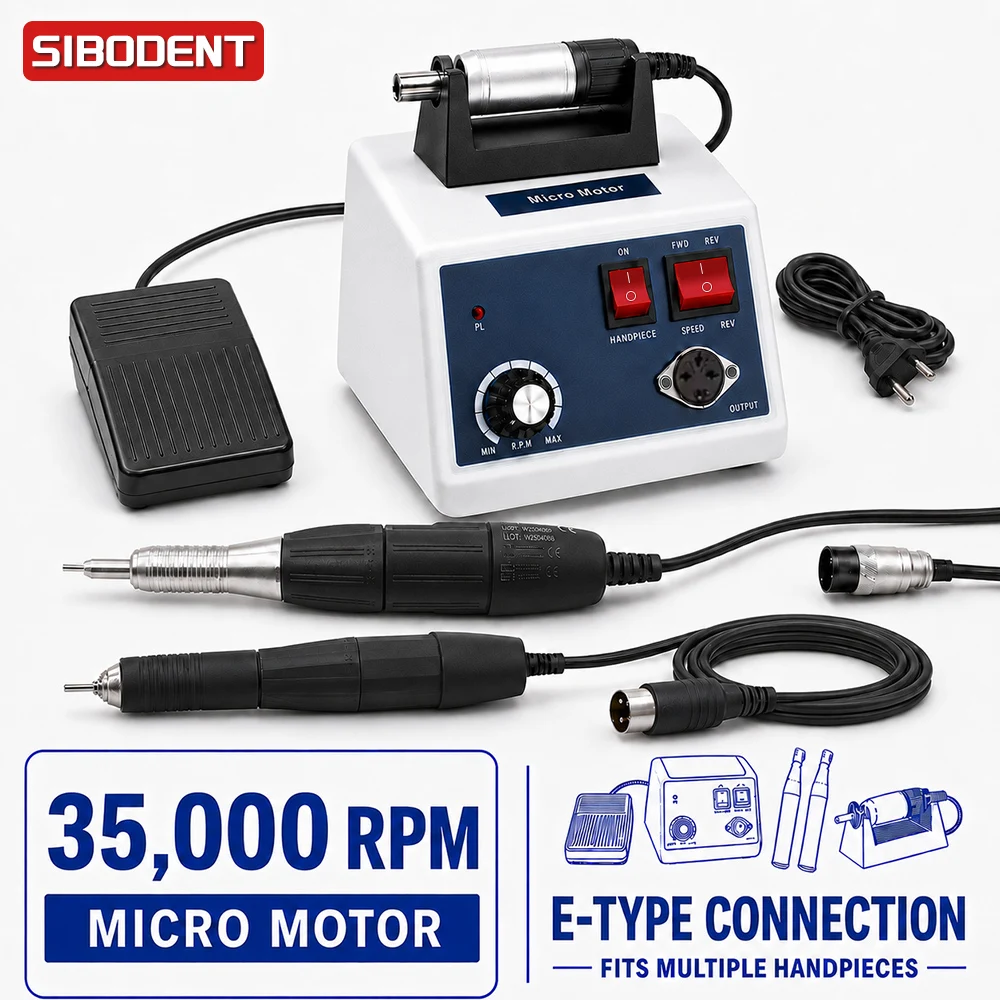 SIBODENT Dental Lab Micromotor 35000RPM Polishing Grinder Machine with E-Type Connection Compatible with Multiple Handpieces