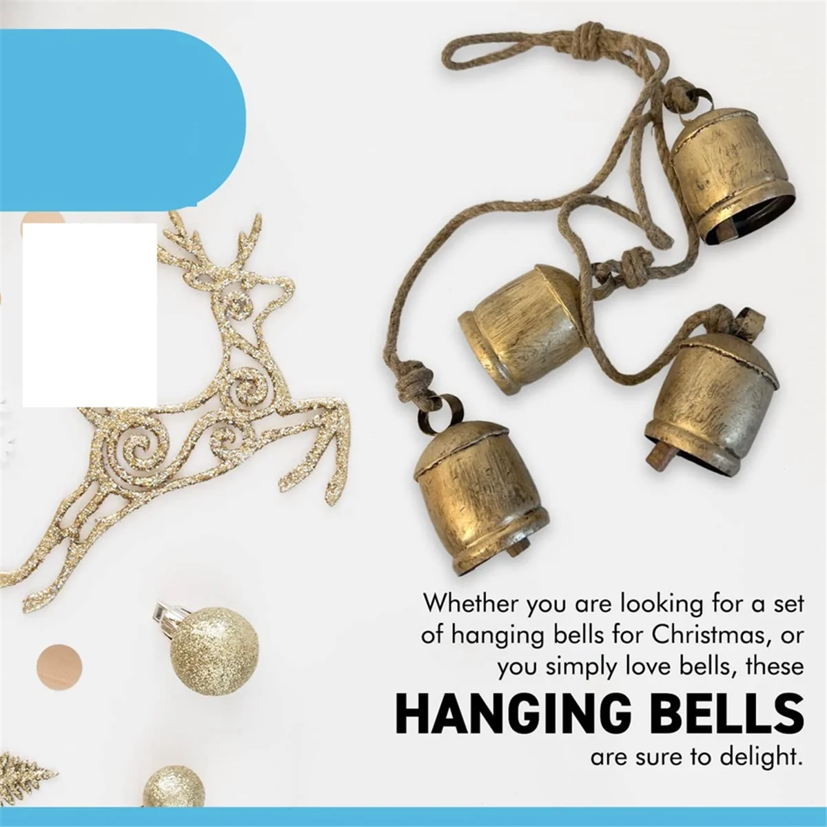 4PCS วัว Bells Cluster บนเชือกขนาดใหญ่ Rustic Vintage Lucky Cow Bells เชือกแขวนผนัง HY