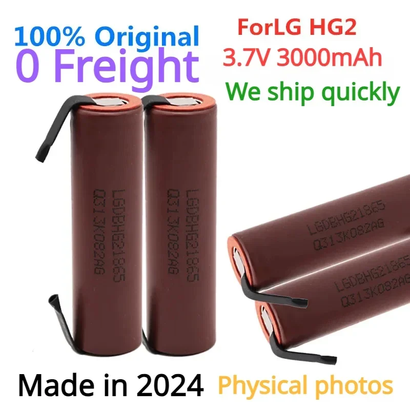 Original ForLG HG2 3000mAh battery 3.6v 18650 battery with strips soldered battery for screwdrivers 30A high current+DIY nickel