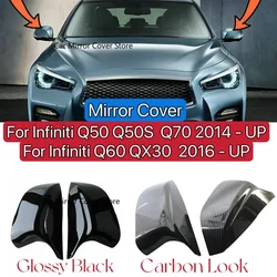 For Infiniti Q50 Q50S  Q70  Q60 QX30 2016 - UP Glossy Black Carbon Look Rear View Mirror Cap Cover Replacement Left & Right