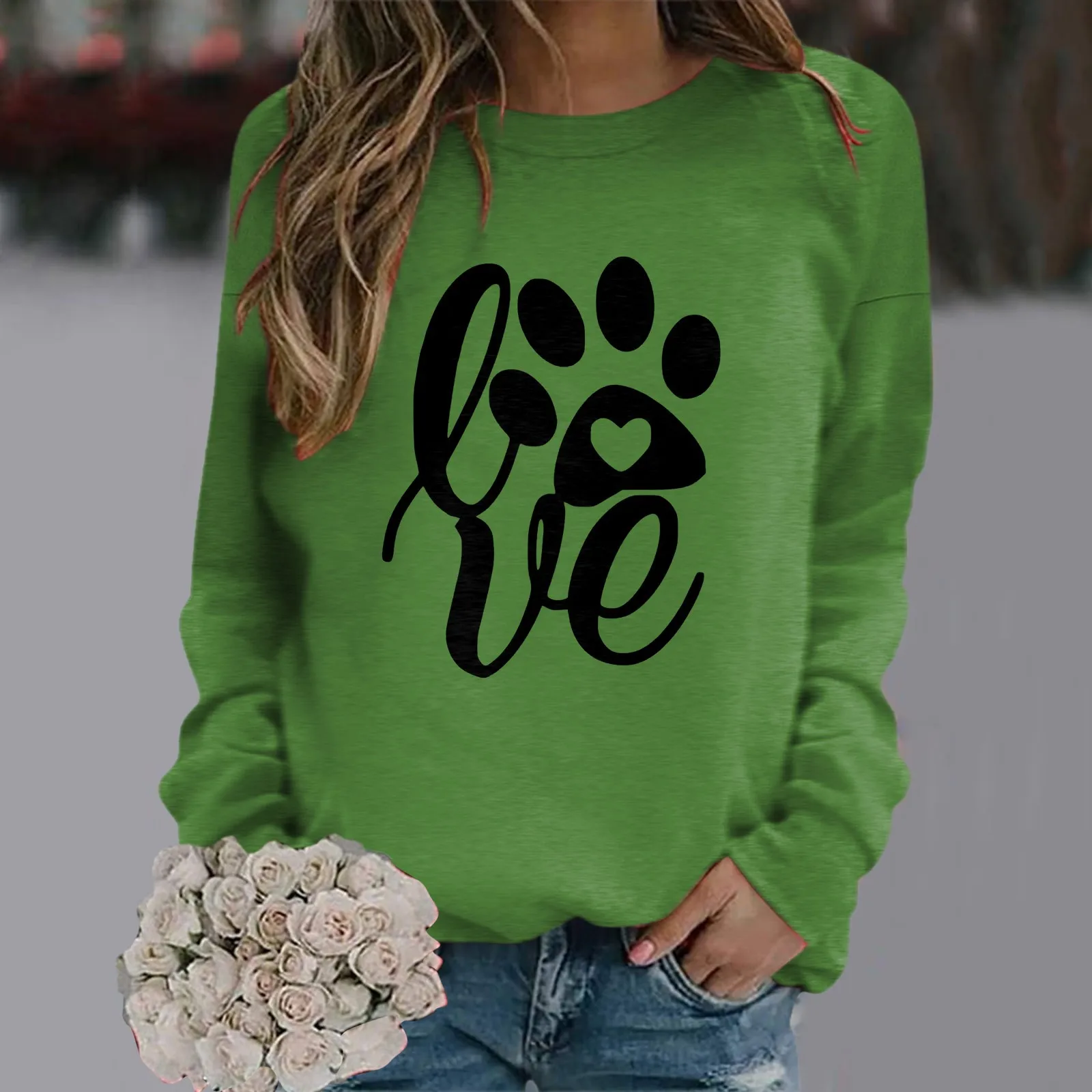 

Autumn And Winter Love Letter Printed Round Neck Long Sleeve Casual Loose Sweatshirt Commuter Fashion Versatile Female Sweatshir