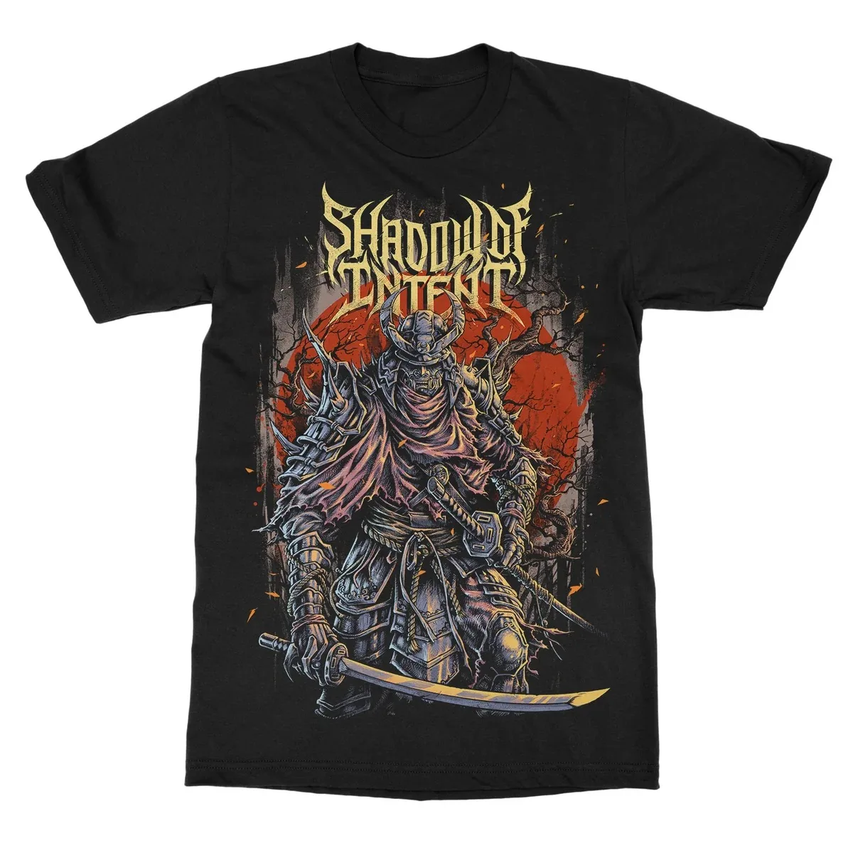 Shadow of Intent Lightning Mechanical Demon Hand Artwork Print T‑Shirt, Adopts Vivid Apocalyptic Full‑color Graphic Effect