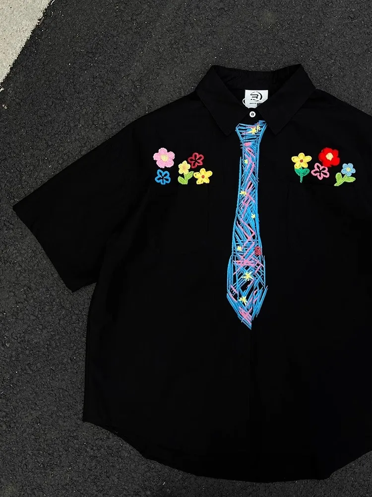 

fiti Tie irt ort Sve Вышитый f Sve irt для мальчиков Youth Faion College Sle Design Летняя одежда