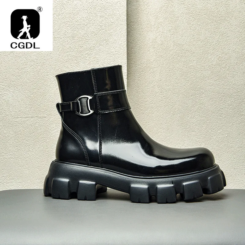 Platform Mens Boots 2024 Men Shoes British Style Side Zipper Wear-resistant Casual Boots Classic High-top Black Chelsea Boots
