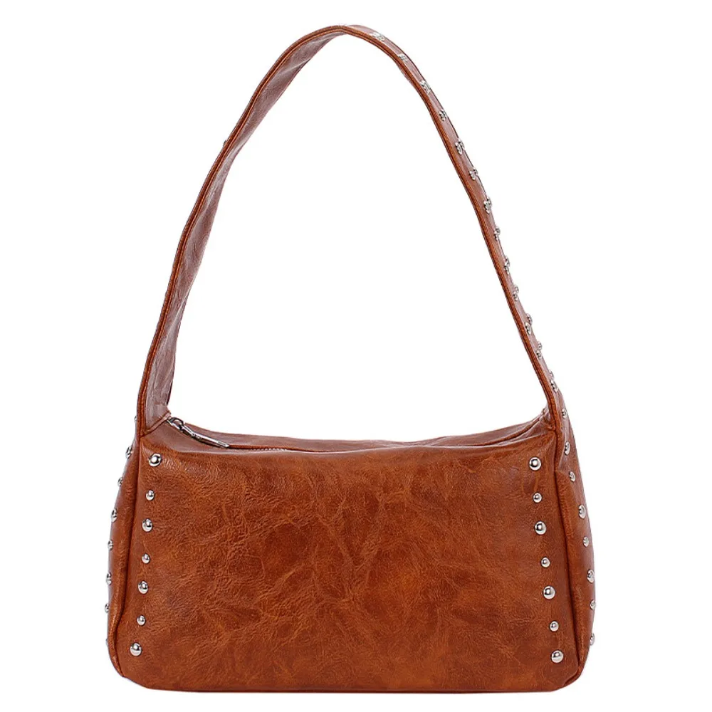 

Portable Spicy Girl Style Retro Rivet Handbag French Square Pillow Underarm Bag Leisure Solid Color Commuting Shoulder Bag Daily