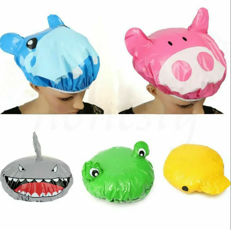 Funny Cartoon Animal Shower Bath Cap Hair Hat Waterproof PVC Adults Kids Bathing