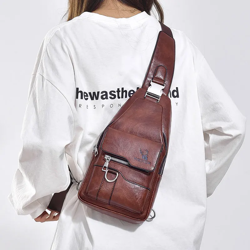 Fashion Men's Chest Bag 2025 New Travel Shoulder Bag for Men and Women Vintage Luxury Crossbody Bags Man PU Leather Chest Pack