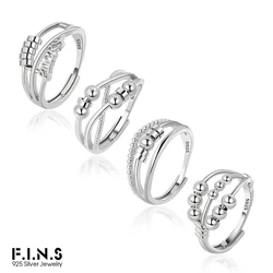 F.I.N.S S925 Sterling Silver Layered Staggered Anti Anxiety Stress Rotatable Beads Ring Fidget Bead Adjustable Finger Rings