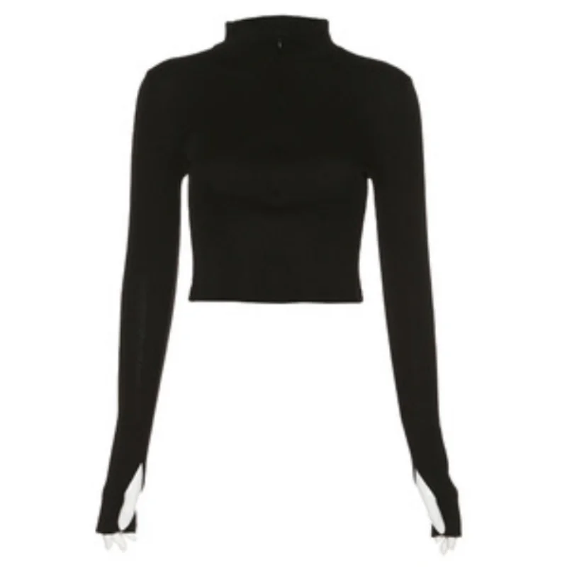 Einfarbig lässig T-Shirt Frauen lange Ärmel Roll kragen Crop Tops sexy einfachen Stil Party Club neuen Frühling Sommer neu