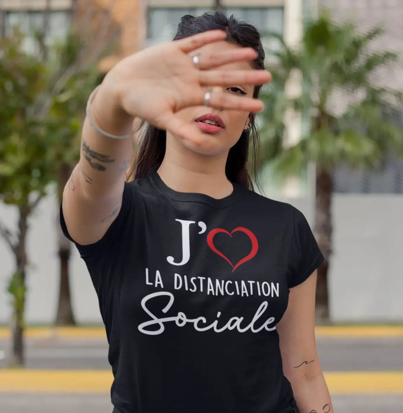 J aime la distanciation sociale T Shirt col rond femmes