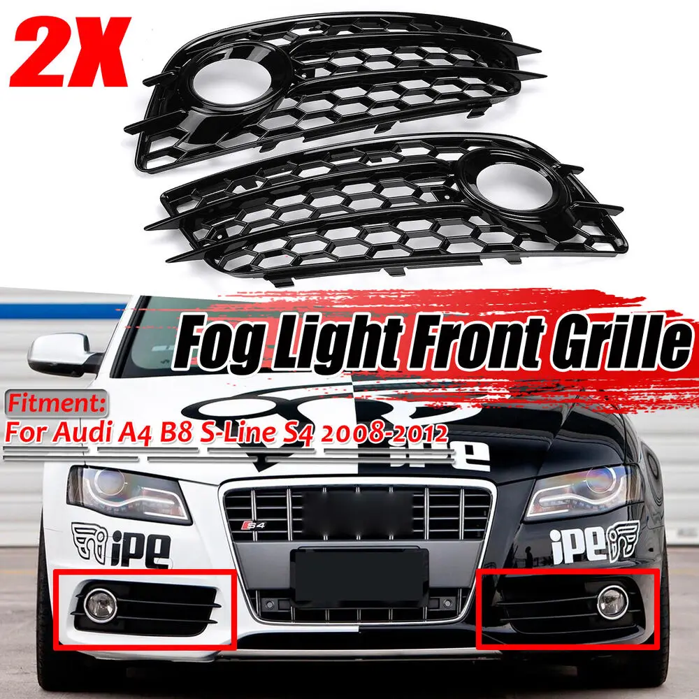 

Pair Car Honeycomb Front Fog Light Grille Cover Fog Lamp Grill For Audi A4 B8 S-Lines S4 Bumper 2008-2012 8K0807681C 8K0807682C