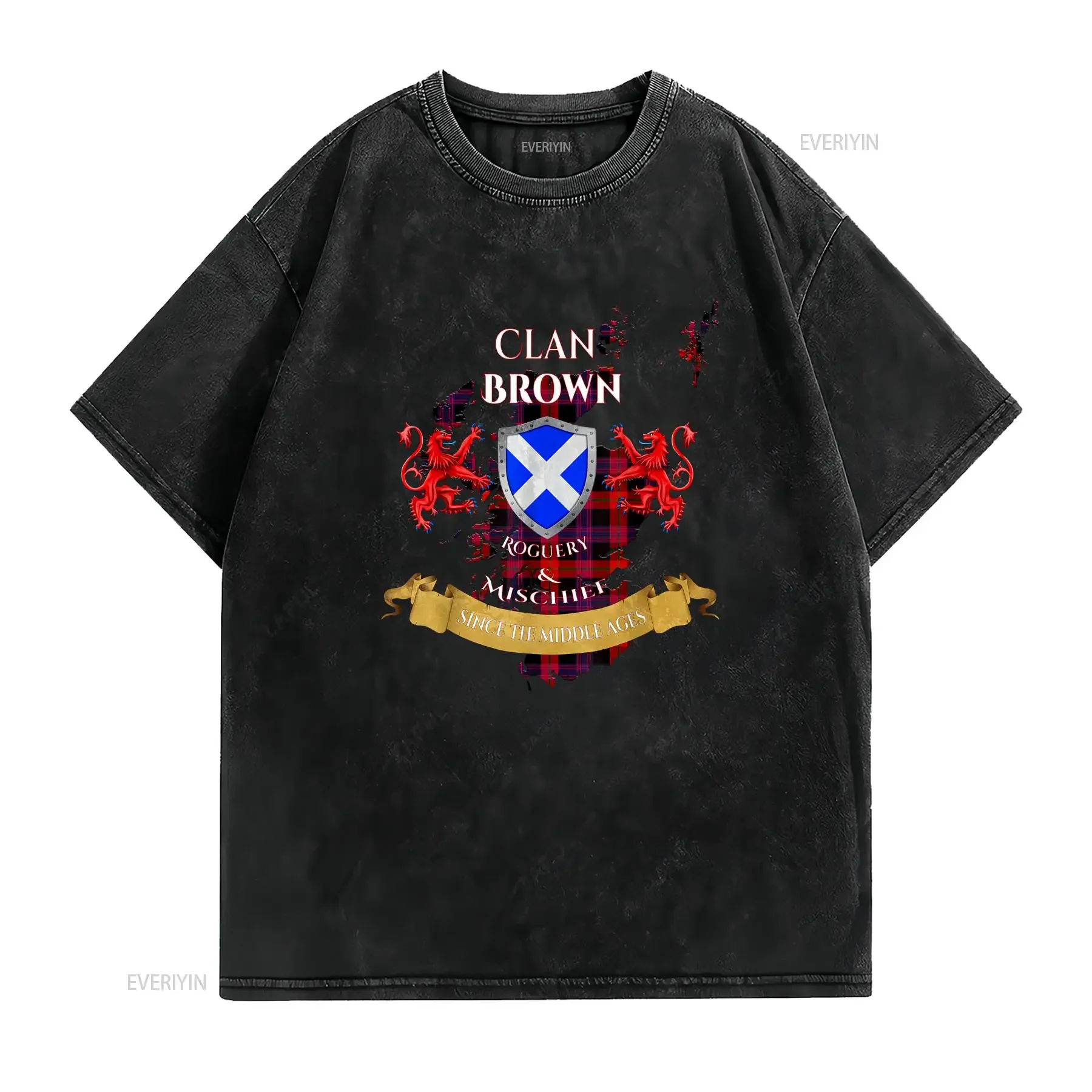 Brown Scottish Family Clan Middle Ages Mischief T Shirt  vintage Washed designer clothes homme Versatile Casual Breathable