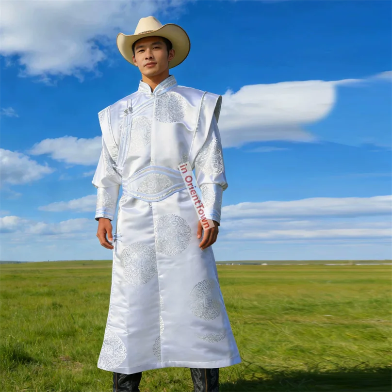 Long Sleeve Mongolian Robe Men Daily Lifestyle Clothing Improvement Ulaanbaatar Trend Young Man Ethnic Gown Travel Attire FE046