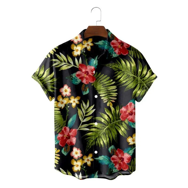 

Colorful Tropic Flower 3D Print Hawaiian Shirt For Men Loose Short Sleeves Summer Fashion Top Floral Pattern Lapel Aloha Blouse