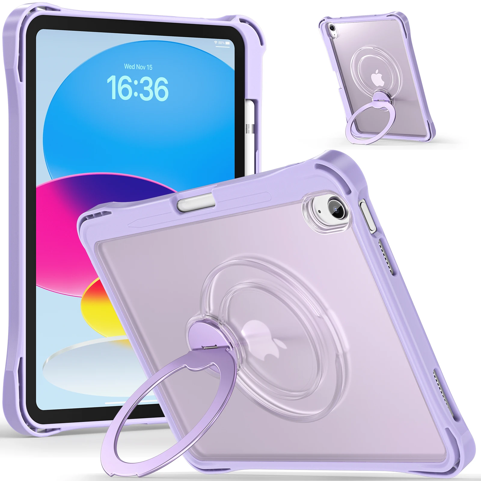 

PC+TPU Back For Apple iPad 11 inch A16 2025 ipad10 2022 10th 360 Rotating Stand Cover With Foldable Bracket and shoulder strap