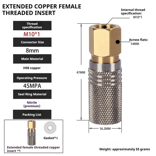 Imagen 2 del producto Acoplador de conexión rápida de rosca interna, 45MPA, alta presión, M10/NPT/BSPP, accesorio neumático Universal extendido, 1 ud.