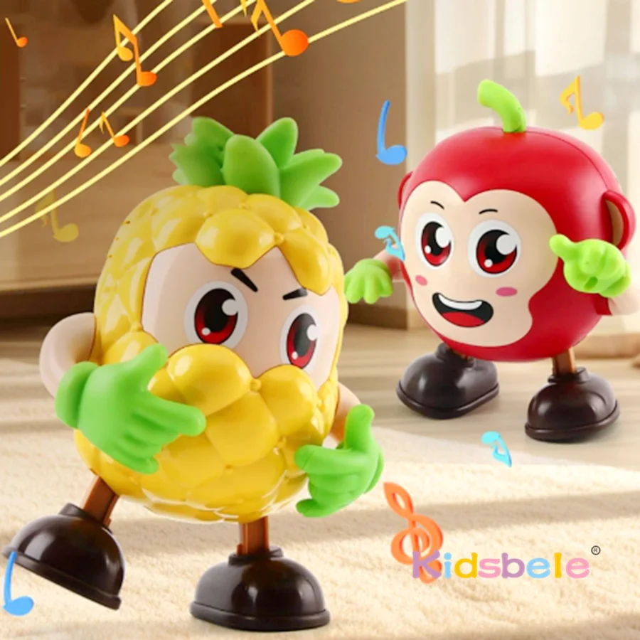Criança interativa musical balançando dança brinquedos maçã cogumelo pinguim andando robô com luzes crianças dos desenhos animados engraçado festa brinquedo
