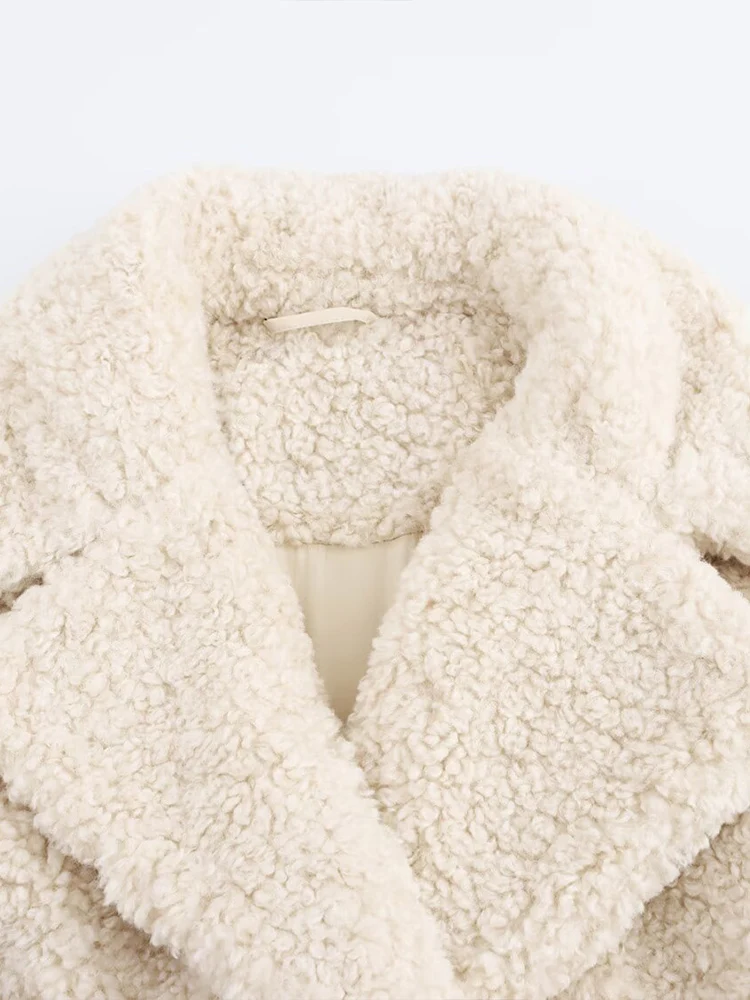 Cappotto/giacca da donna in stile europeo, alla moda e versatile, elegante, semplice, con risvolto in tinta unita, effetto pelliccia sintetica