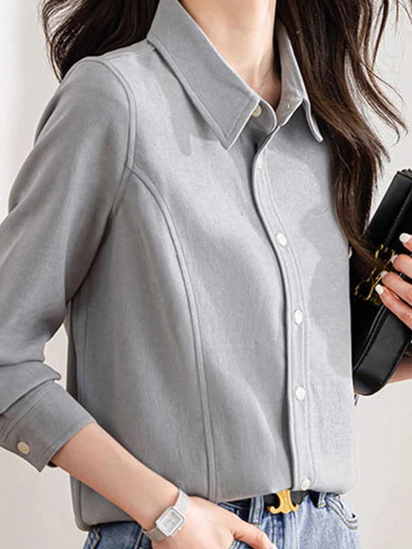 

ey Blue Fce Women's irt Autumn Winter Thiened Slimming Office Wear Top Layered Inner Wear Base irt Korean Sle Lo...