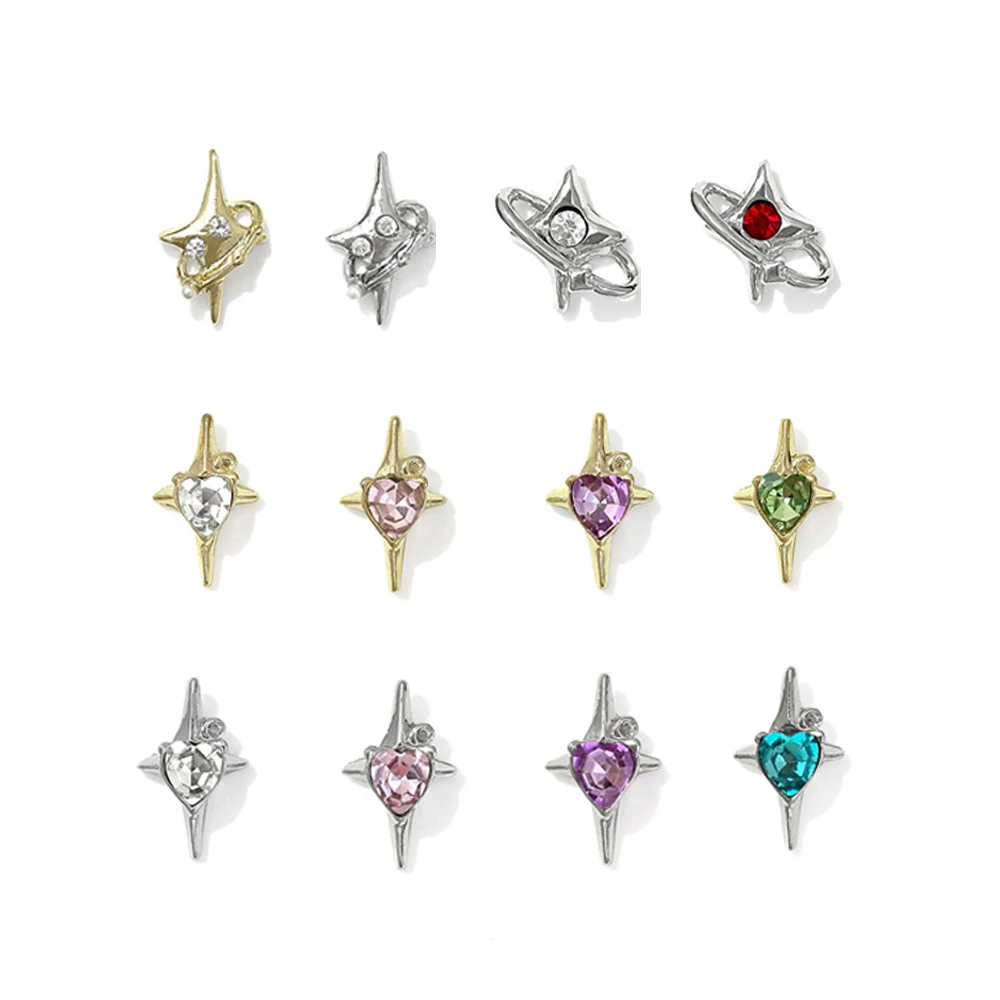 

10Pcs Cross Star Nail Art Charms 3D Alloy Glitter Diamond Pentagram Nail Rhinestones Luxury DIY Manicure Accessories Wholesale