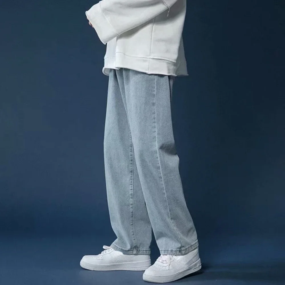 กางเกงยีนส์ผู้ชายสไตล์เกาหลี รุ่นนักเรียน ลำลอง ทรงตรง ขากว้าง สไตล์สตรีท สีดำ เทา น้ำเงิน กางเกงทรงหลวม