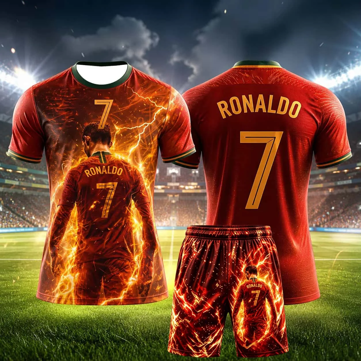 2026 Summer Hot Selling Men's T-shirt #Portugal# Ronaldo Size 7 T-shirt Shorts Set Quick Drying Outdoor Sports Short Sleeve Kids