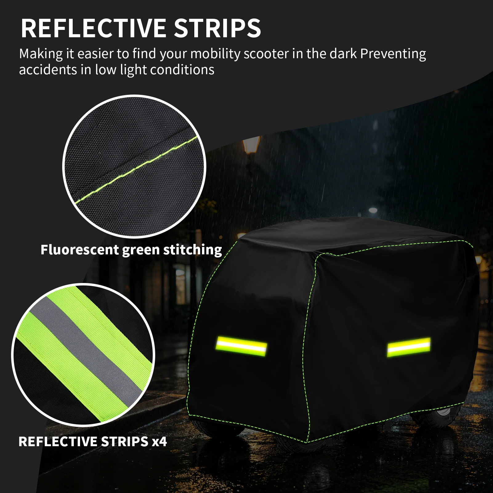 Cover for Mobility Scooter 210D Oxford Electric Scooter Waterproof Rain Cover with Reflective Strips & Buckles & Storage Bag 5