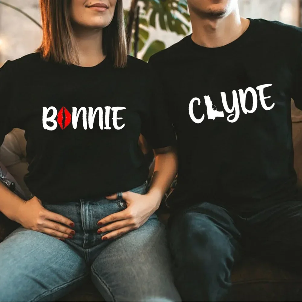 Bonnie Clyde Lip Print LoversT Shirt Couple Short Sleeve O Neck Loose Tshirt Summer Women Man Tee Shirt Tops Camisetas Mujer