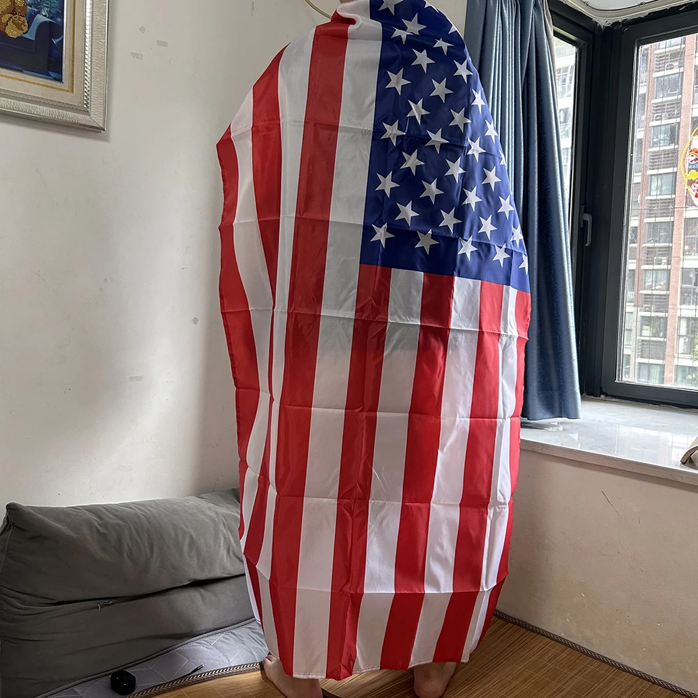 (SKY FLAG) America Shawl Flag 90x150cm 3x5 Feet Polyester USA Shoulder Flag Indoor Outdoor United States Flags for Decoration