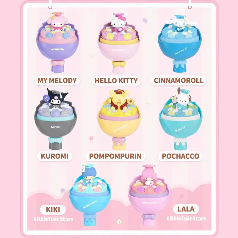 Sanrio Character Young Bouquet Series Blind Box My Melody Kuromi Cinnamoroll Double Star KT Pom Purin Ornament Model