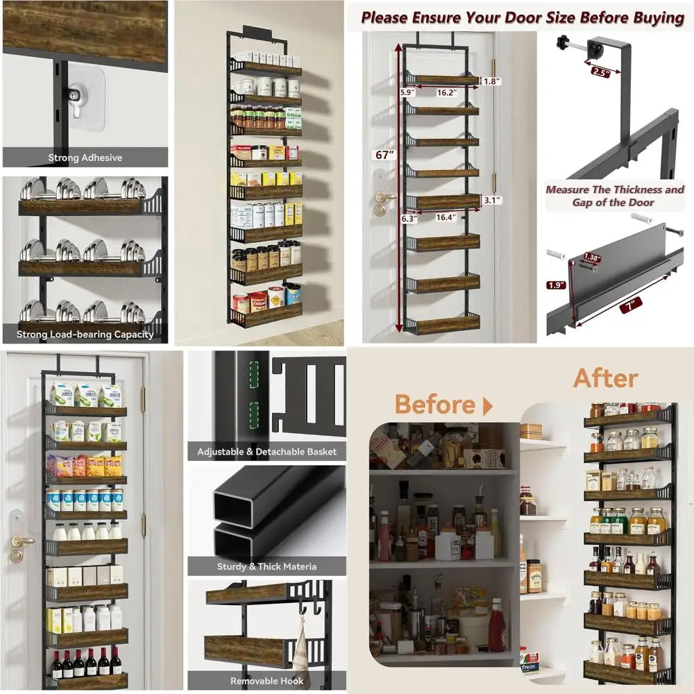 

8-уровневый дверной органайзер для кладовой с регулируемыми корзинами для хранения на кухне