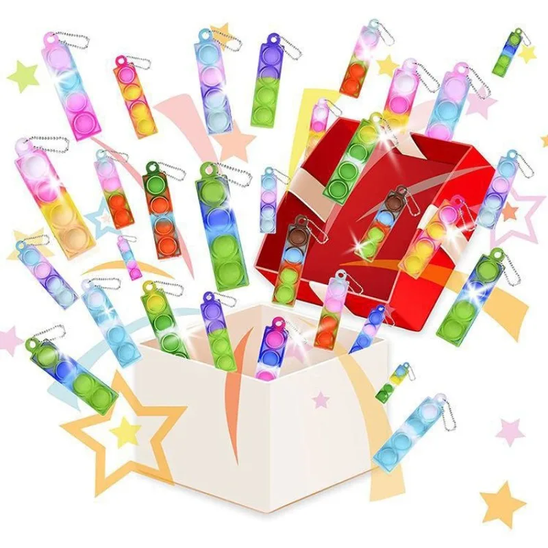 30PCS Mini Pop Keychain Bubbles Party Favors Fidget Toys Stress Relief Sensory Toys for Autistic Children Classroom Prizes Gifts