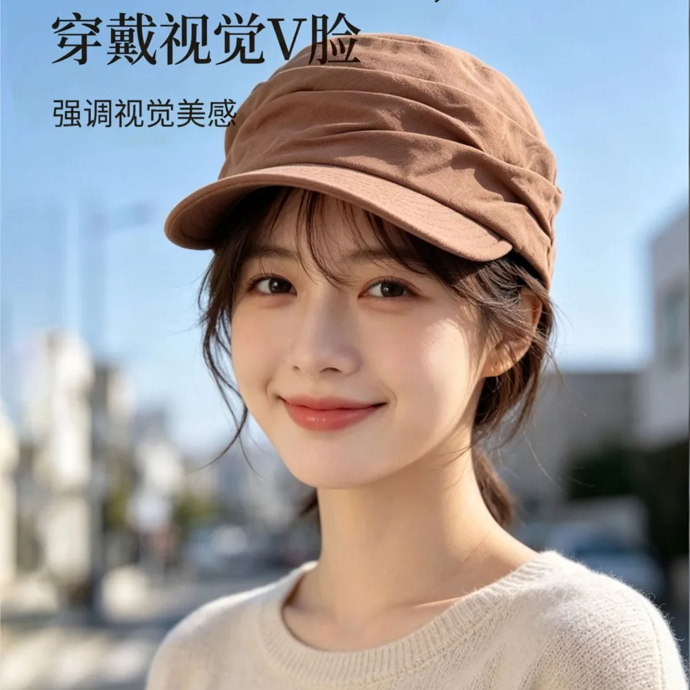 Adults Solid Color Newsboy Hat Women Ruched Short Brim Cap Stylish Lightweight Outdoor Daily Commute Headwear Fashion