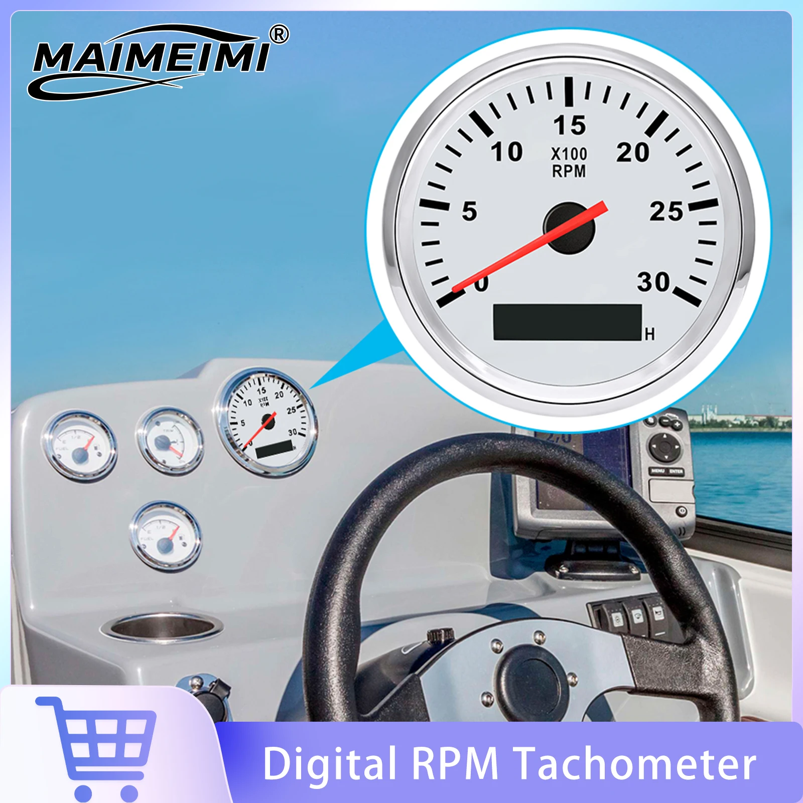 

85mm Digital Tachometer 3000/4000/6000/8000 RPM Gauge With Hour Meter For Marine Boat Car Tacho Meter With Red Backlight