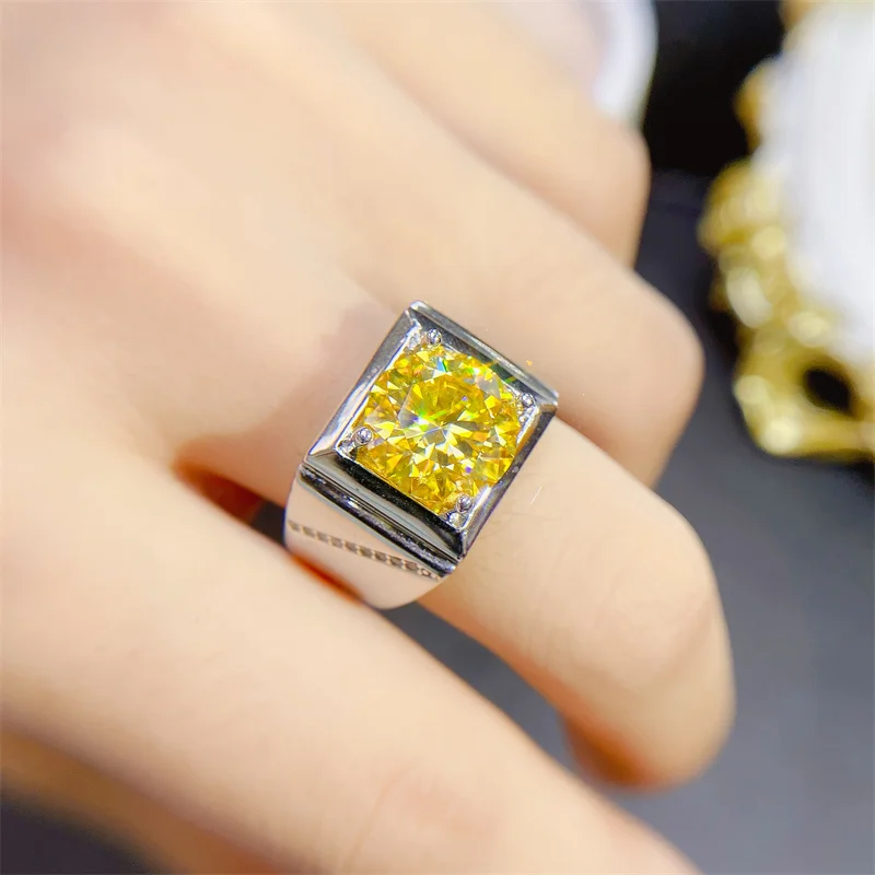 11mm 5 Carat Yellow Mosson Diamond Classic Ring 925 Sterling Silver Attractive Boutique Wedding Jewelry