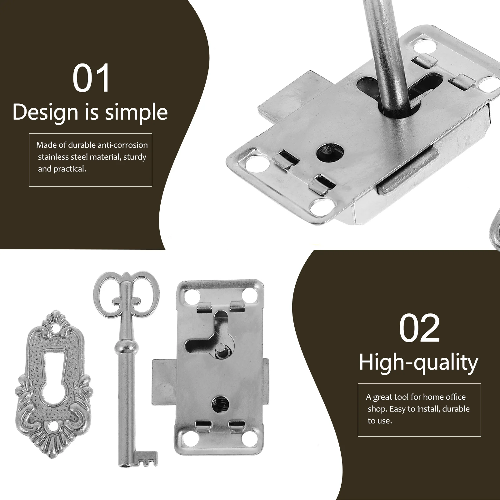 

2Sets Jewelry Box Locks Vintage Cabinet Latches Decorative Metal Hardware for Furniture Drawers Wooden Cases