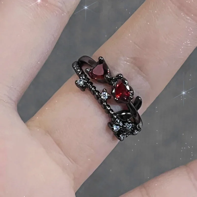 Y2k Red Cross Heart Star Butterfly Rings For Women Gothic Punk Rock Halloween Rave Party Aesthetic Grunge Jewelry Accessories