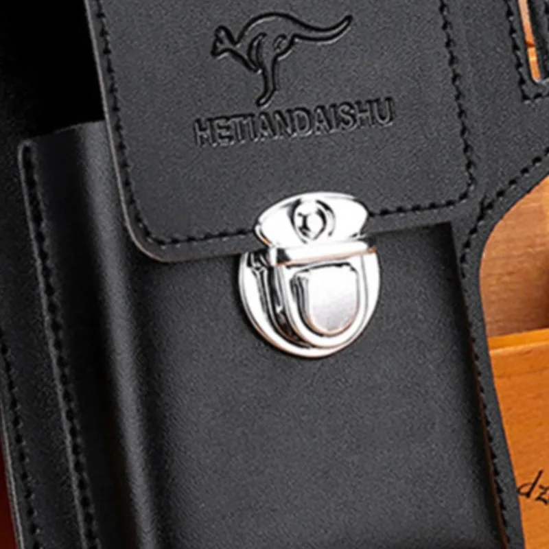Men Belt Cellphone Loop Holster Case Waist Bag Male PU Leather Purse Phone Wallet Vintage Belt Mobile Phone Protective Sheath