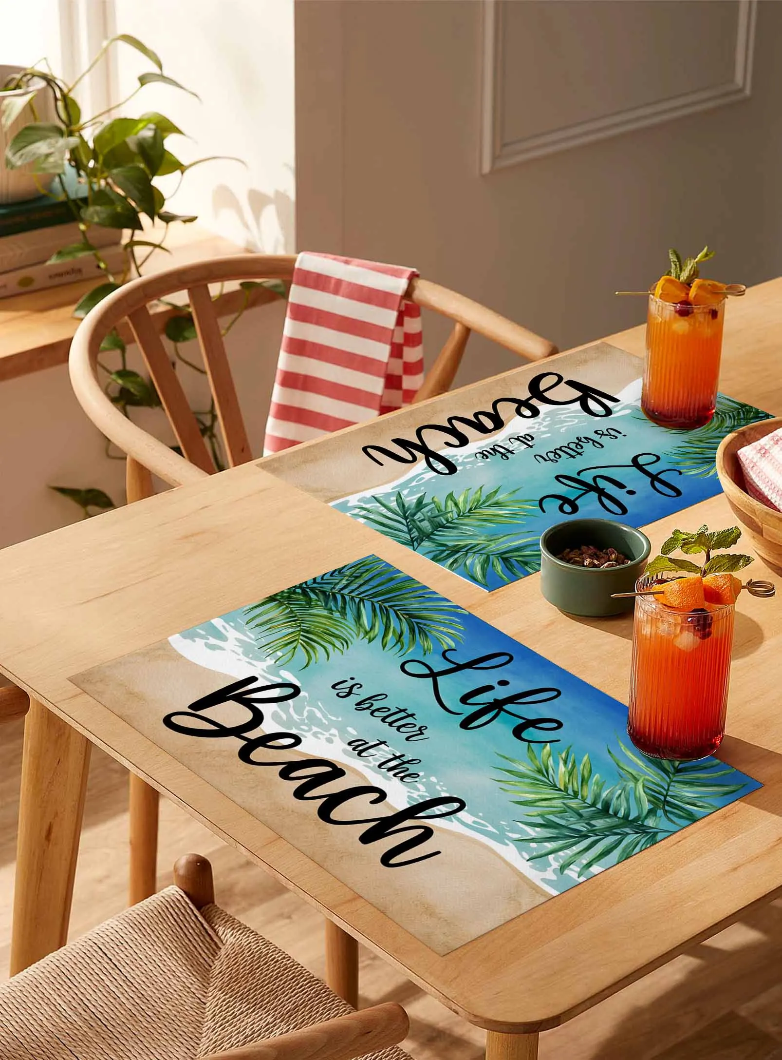 

4/6 Pcs Summer Beach Palm Leaf Placemat Wedding Party Dining Decor Linen Table Mat Kitchen Accessories