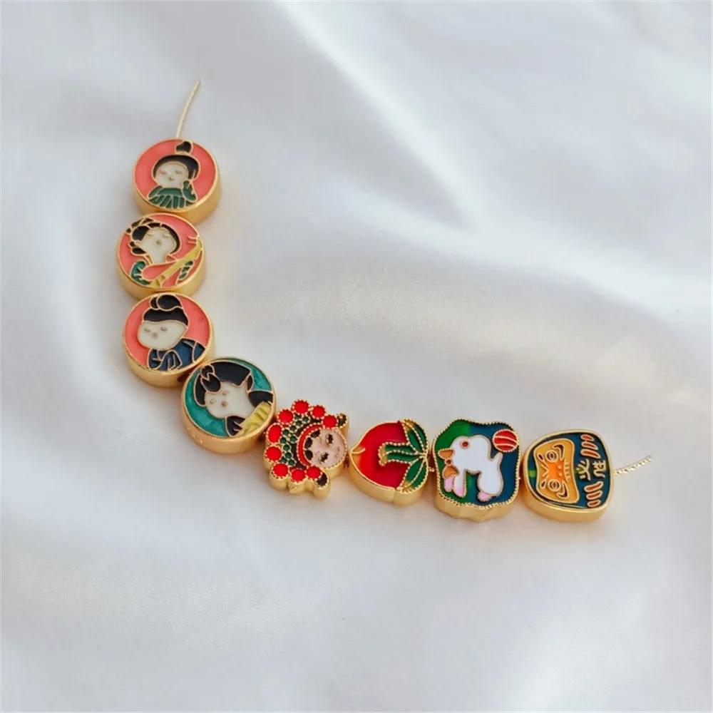 Sand Gold Oil Drop Burnt Blue Opera Flower Actress Little Rabbit Fu Bisheng Peach Flat Round Bead Loose DIY Accessories