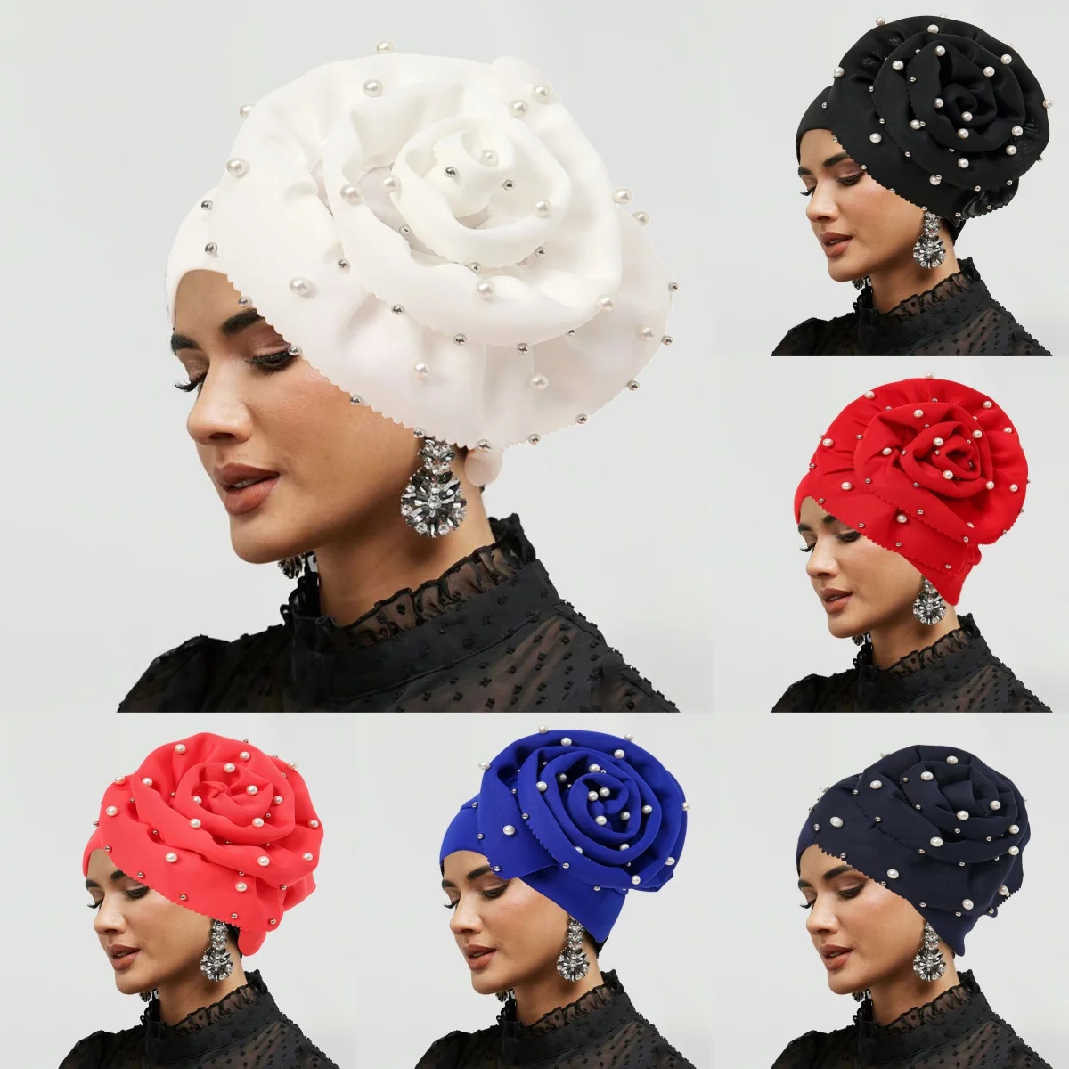 

2026 New Flower Turban Bonnet for Women Muslim Hijab Headscarf Caps Wedding Party Headwear Turbante Mujer African Headtie