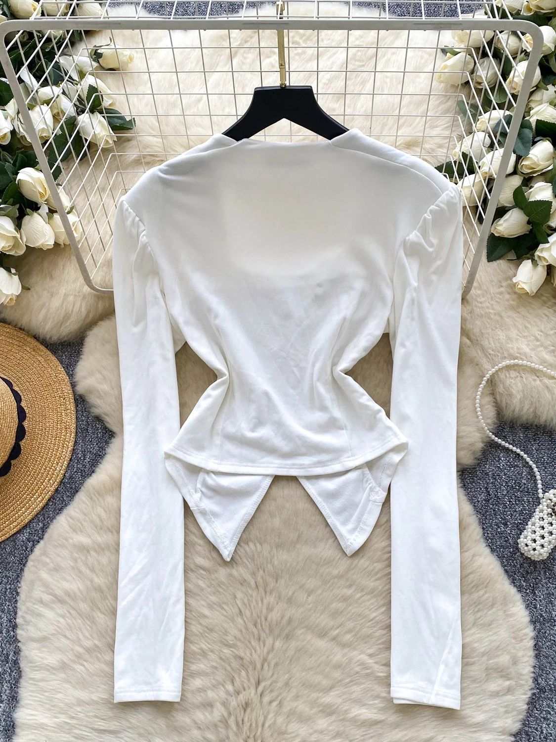 تي شيرت نسائي طويل بياقة مربعة من Ele تي شيرت بخصر وطبقة أساسية لخريف وشتاء تي شيرت متعدد الاستخدامات #4