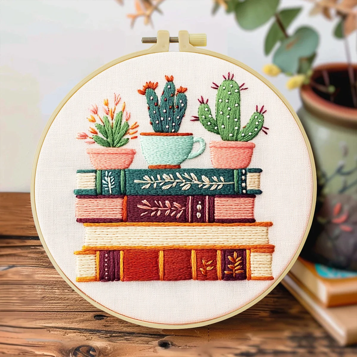 1 Stück 20x20cm/15x15cm 7,87/6,3 Zoll Buch- und Topfpflanzentasche Stickerei Starter-Kit DIY-Set für Anfänger Nähkunst – Detail 3
