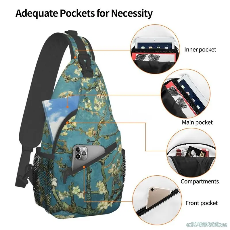 Vincent Van Gogh Almond Blossom Sling Chest Bag for Women Crossbody Backpack Travel Shoulder Bags Waterproof Daypack for Hiking